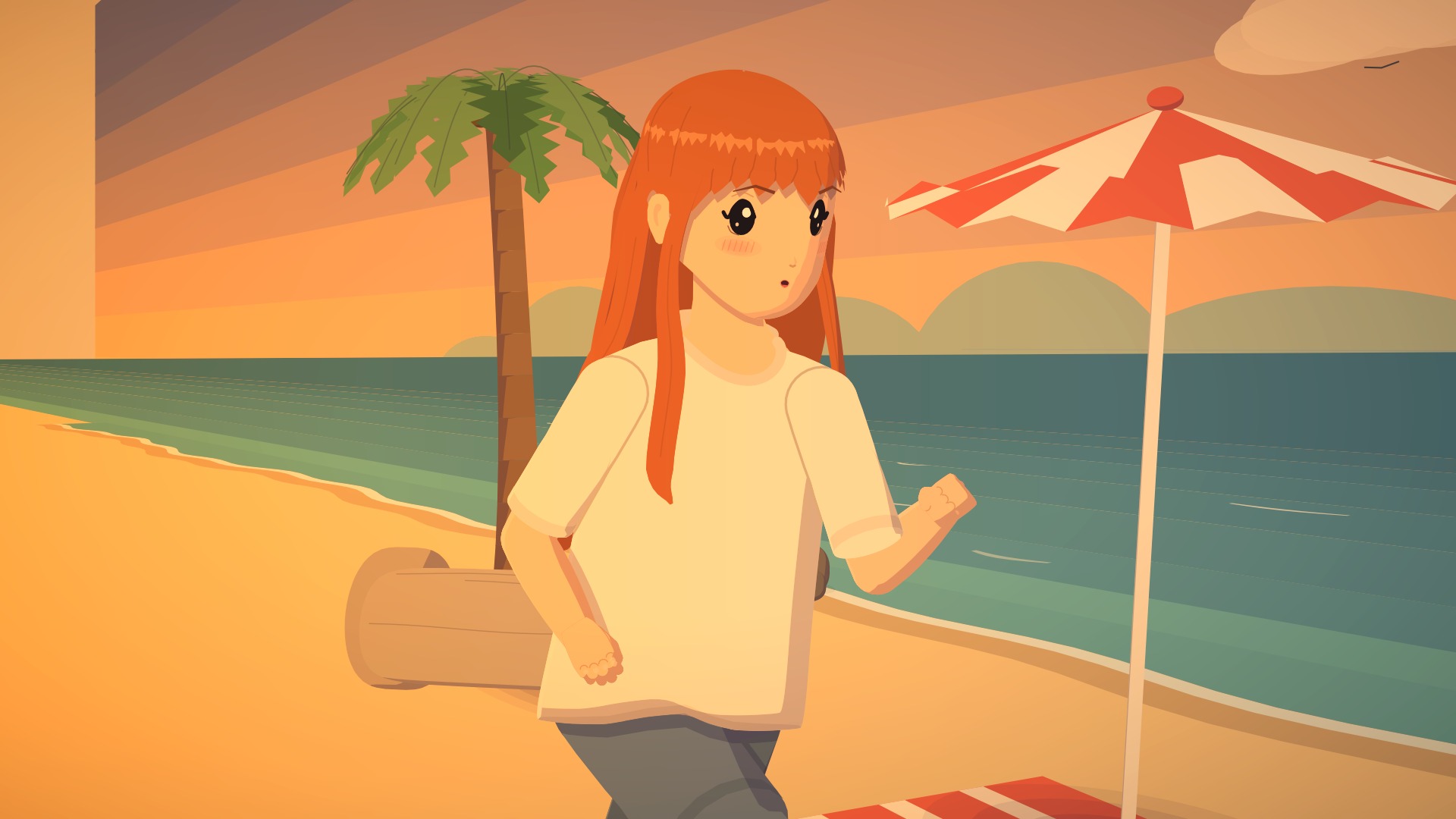 The same beach shot drawn in Realistic: soft shading and hair in the wind