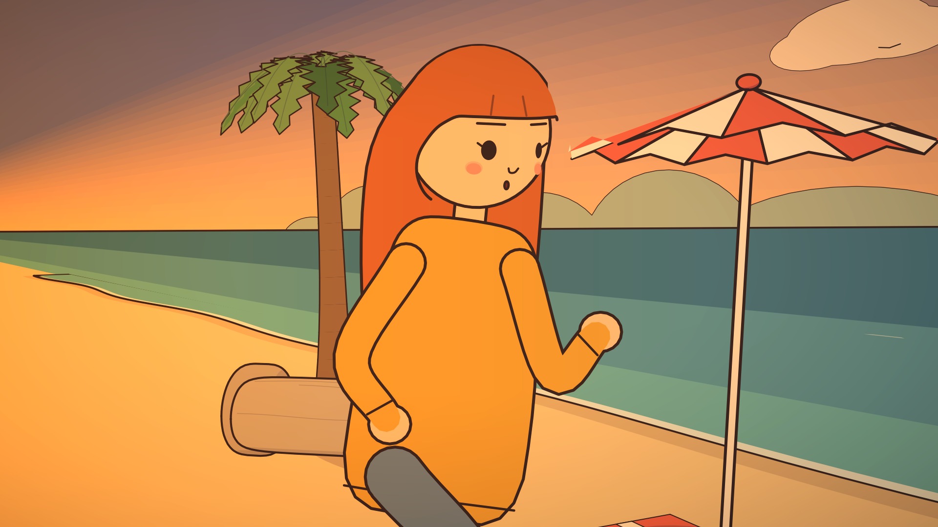 The beach shot of Someday Isn't a Day drawn in Simple: one dark outline and flat colour