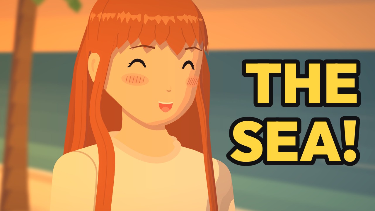 Thumbnail: Ella laughing on the beach at golden hour, with the words THE SEA!