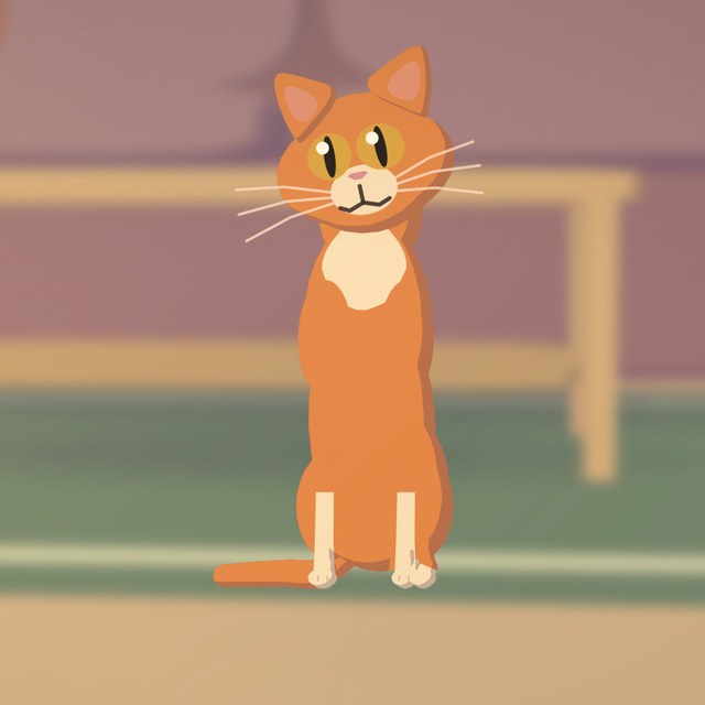 Miso, the cat, sitting and looking at us
